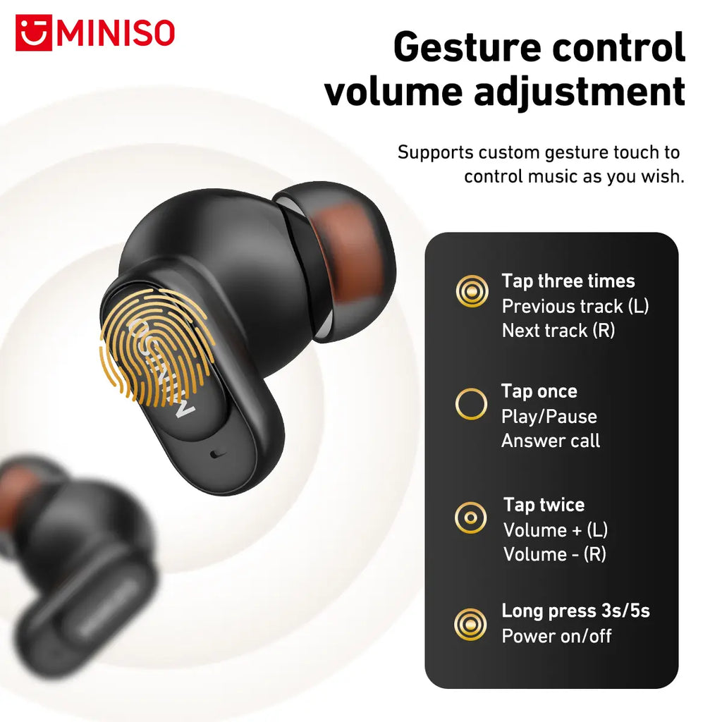 Experience Ultimate Freedom with MINISO MS105 Waterproof Bluetooth 6.0 Wireless Earbuds - Perfect for Office, Sports, and Gaming!