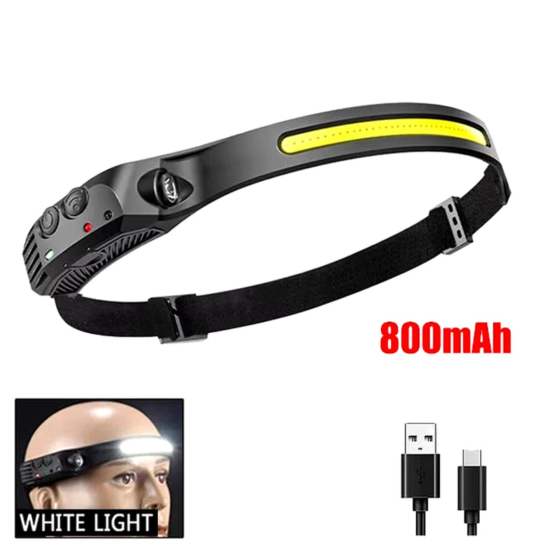 Ultimate COB LED Headlamp with Induction Control - USB Rechargeable, Waterproof, and Perfect for Camping, Fishing, and Hiking