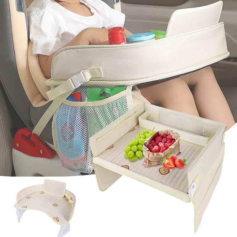 Car Seat Tray for Kids Foldable Multiple Pockets Waterproof Car Table Portable Large Capacity Table for Dining Drawing Car