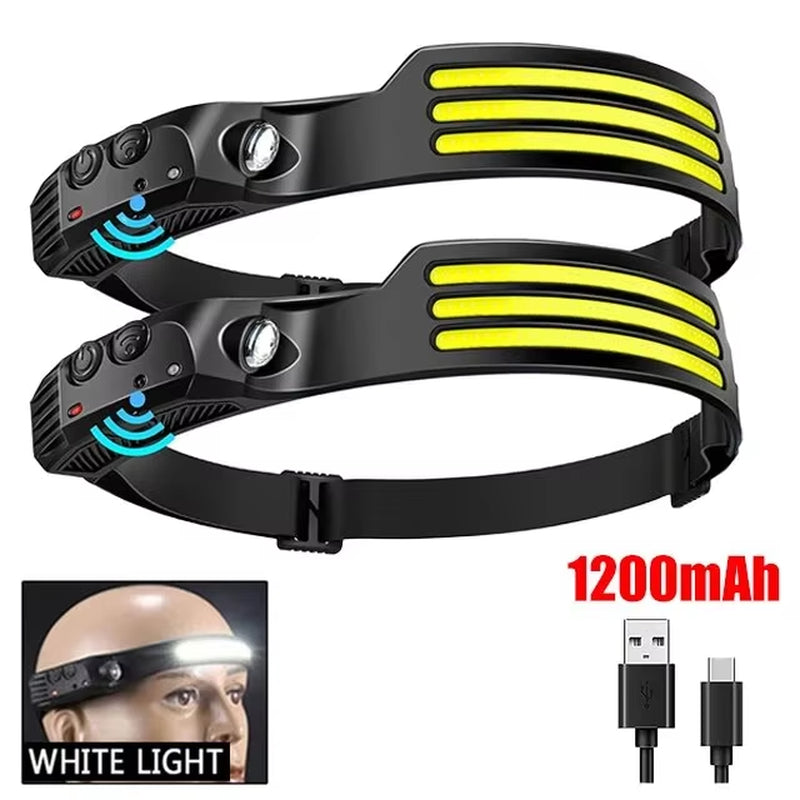 Ultimate COB LED Headlamp with Induction Control - USB Rechargeable, Waterproof, and Perfect for Camping, Fishing, and Hiking