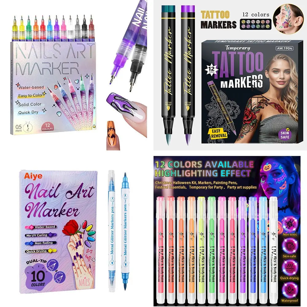 One Set Acrylic Paint Nail Art DIY Football Fan Pattern Body Tattoo Pen French Beauty Outline Pen Daily Use Cosmetic Makeup