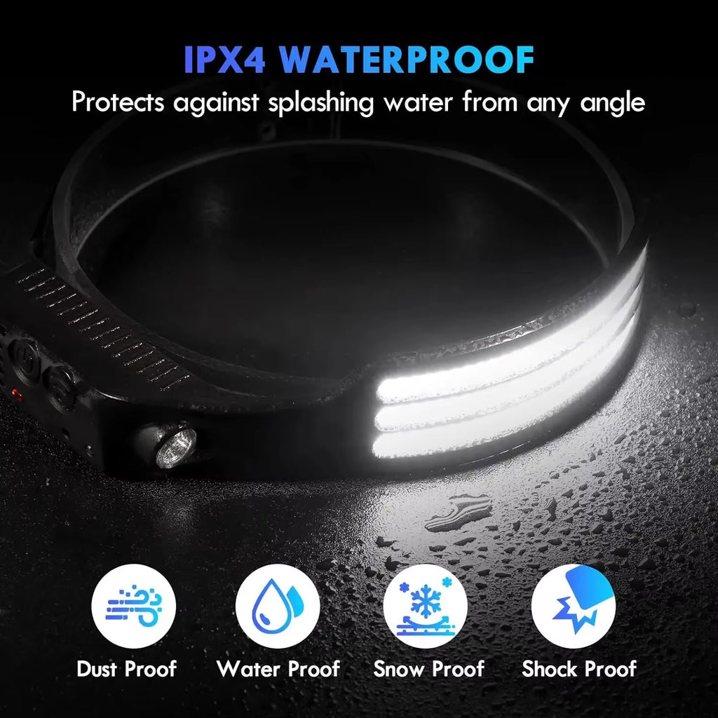 Ultimate COB LED Headlamp with Induction Control - USB Rechargeable, Waterproof, and Perfect for Camping, Fishing, and Hiking