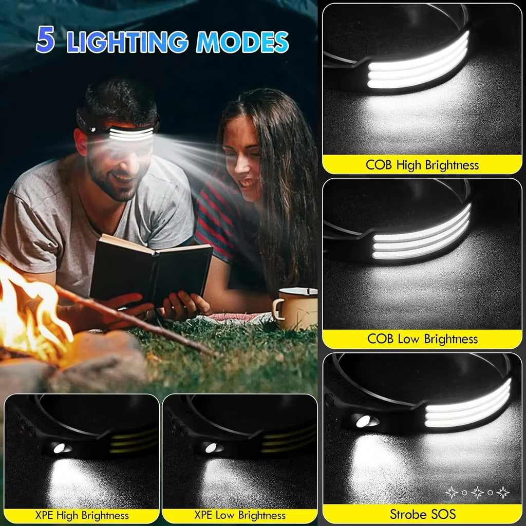 Ultimate COB LED Headlamp with Induction Control - USB Rechargeable, Waterproof, and Perfect for Camping, Fishing, and Hiking
