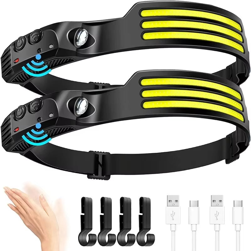 Ultimate COB LED Headlamp with Induction Control - USB Rechargeable, Waterproof, and Perfect for Camping, Fishing, and Hiking