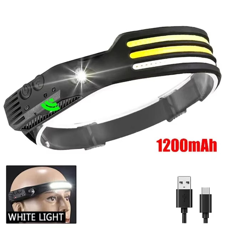 Ultimate COB LED Headlamp with Induction Control - USB Rechargeable, Waterproof, and Perfect for Camping, Fishing, and Hiking