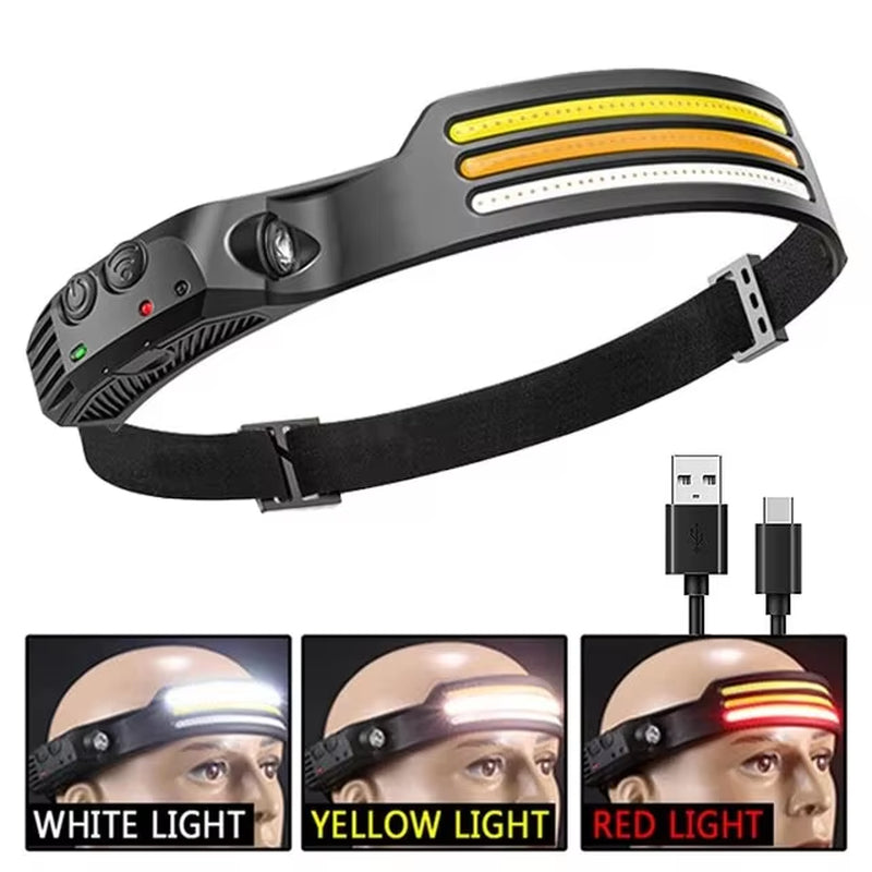 Ultimate COB LED Headlamp with Induction Control - USB Rechargeable, Waterproof, and Perfect for Camping, Fishing, and Hiking