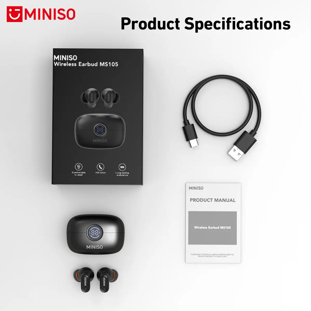 Experience Ultimate Freedom with MINISO MS105 Waterproof Bluetooth 6.0 Wireless Earbuds - Perfect for Office, Sports, and Gaming!