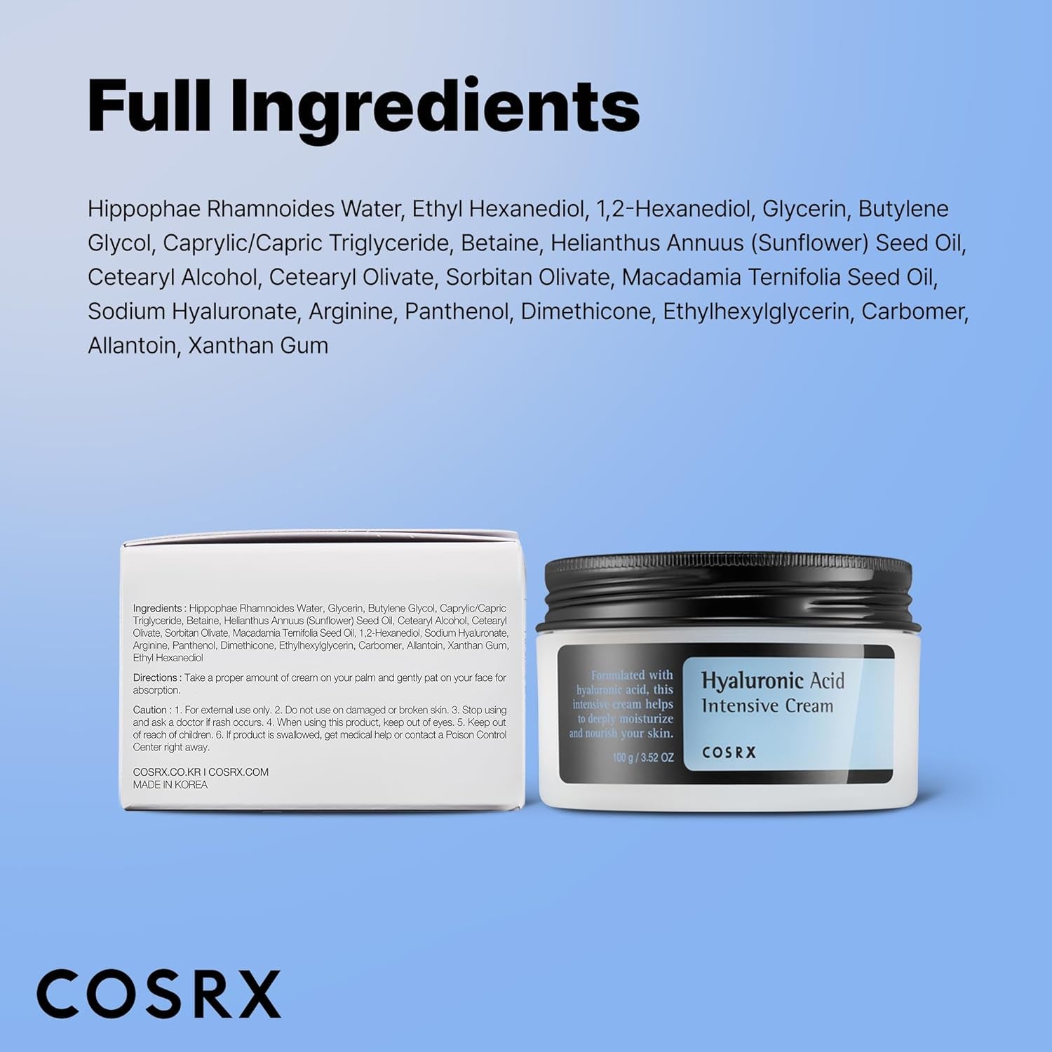Hyaluronic Acid Intensive Cream 100G | Wrinkle Cream | Korean Skin Care, Animal Testing Free, Paraben Free