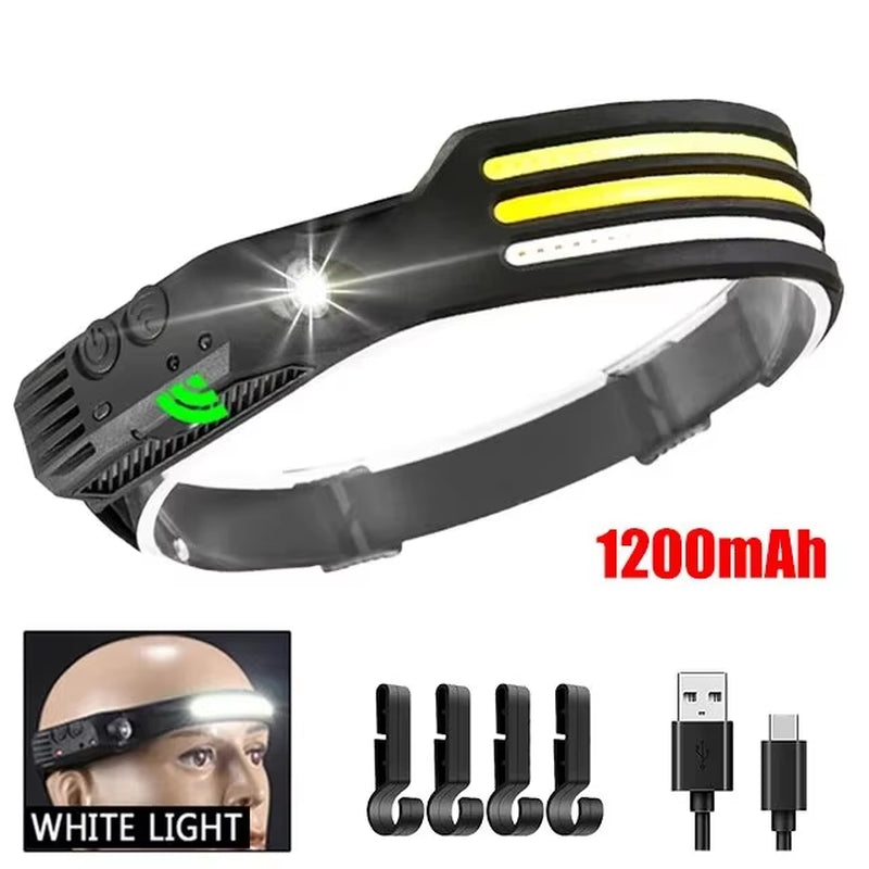 Ultimate COB LED Headlamp with Induction Control - USB Rechargeable, Waterproof, and Perfect for Camping, Fishing, and Hiking