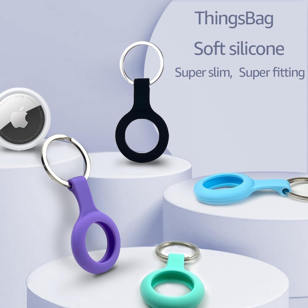 Airtags 4 Pack Apple Holder for Keychain, Lightweight Cases with 4 Cute Colors for Apple GPS Tracker, Silicone Cover for Tracker with Keyring, Soft Apple Airtag Holder