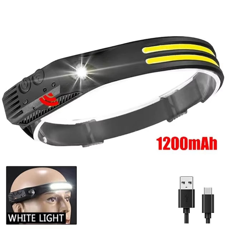 Ultimate COB LED Headlamp with Induction Control - USB Rechargeable, Waterproof, and Perfect for Camping, Fishing, and Hiking